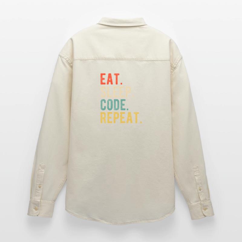 Eat Sleep Code Repeat Programmer Nerd Retro Chemise unisexe coupe décontractée bio Stanley/Stella