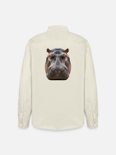 Hippopotamus Portrait Detail Wildlife Design - Relaxed Fit Unisex Organic Shirt by Stanley/Stella - soft Ecru