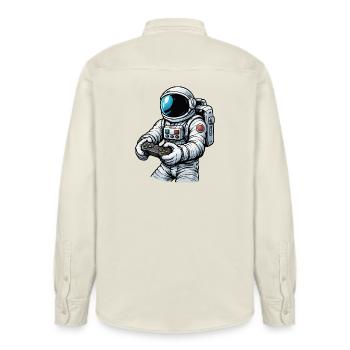 Astronaut with game controller - Relaxed Fit Unisex Organic Shirt by Stanley/Stella - soft Ecru - Back - AI Model Male 178 light (178cm)