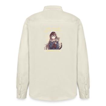 Anime Girl Loves Cats – Cute Otaku Design - Relaxed Fit Unisex Organic Shirt by Stanley/Stella - soft Ecru - Back - AI Model Male 178 light (178cm)
