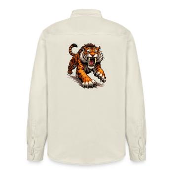 Comic Tiger Attack - Relaxed Fit Unisex Organic Shirt by Stanley/Stella - soft Ecru - Back - AI Model Male 178 light (178cm)