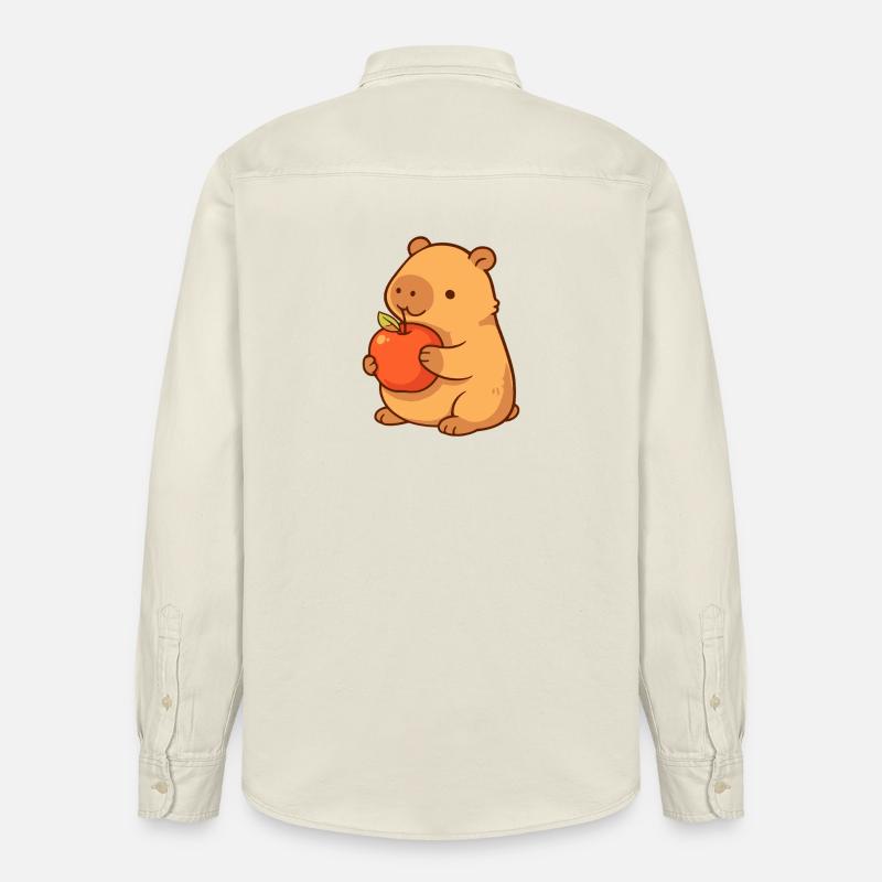 Capybara-illustrasjon med eple - Stanley/Stella unisex Arbeidsskjorte - myk ecru