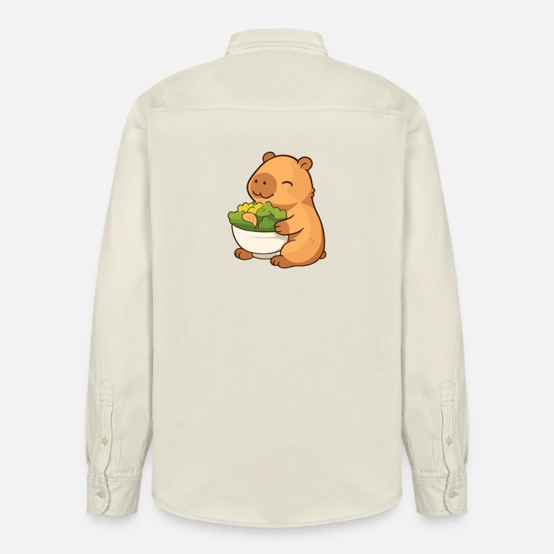 Capybara avec salade – détendue et mignonne - Chemise unisexe coupe décontractée bio Stanley/Stella - écru doux