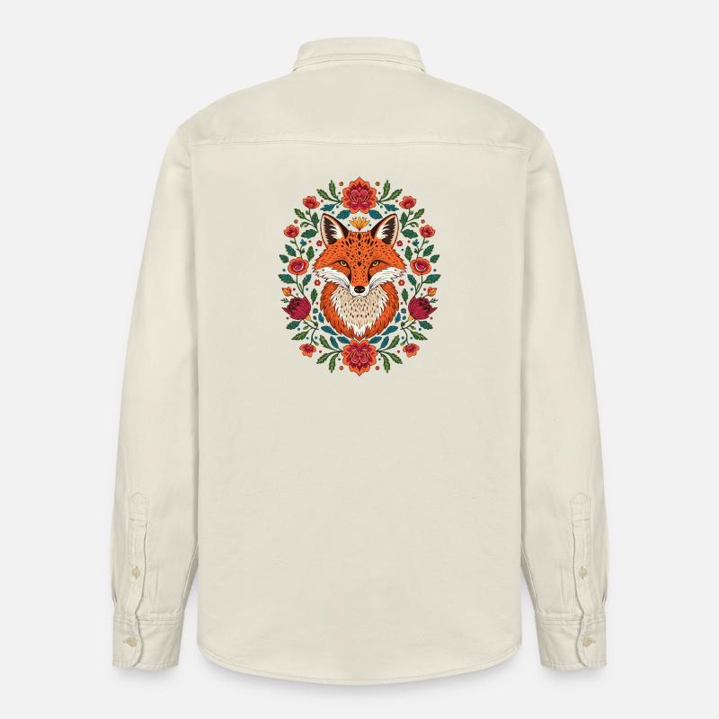 Fuchs im Blütenkranz Farbexplosion - Relaxed Fit Unisex Organic Hemd von Stanley/Stella - Natur