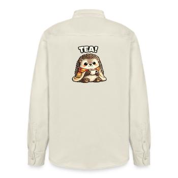 H Hedgehog Tee Time Cozy - Relaxed Fit Unisex Organic Hemd von Stanley/Stella - Natur - Hinten - AI Model Male 178 light (178cm)