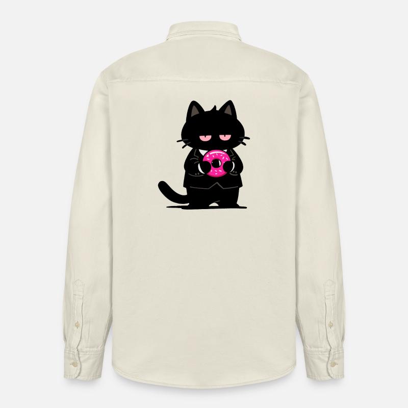 Chat noir avec un donut rose - Chemise unisexe coupe décontractée bio Stanley/Stella - écru doux