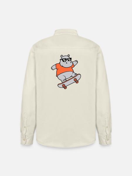 Cool Hippopotamus Skater Skateboard Vector - Relaxed Fit Unisex Organic Shirt by Stanley/Stella - soft Ecru