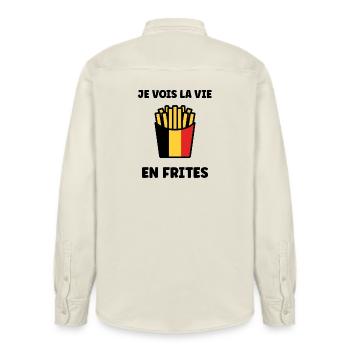 Belgian Fries Flag Graphic - Relaxed Fit Unisex Organic Shirt by Stanley/Stella - soft Ecru - Back - AI Model Male 178 light (178cm)