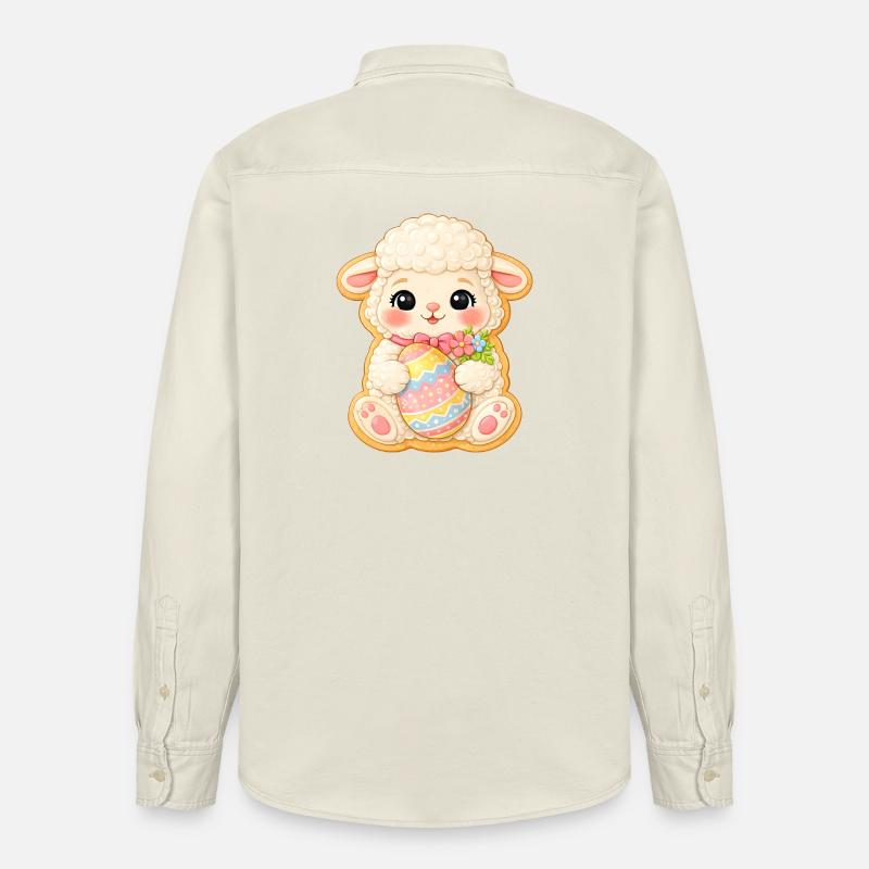 Moustique de biscuits en agneau de Pâques avec œuf coloré et fleurs - Chemise unisexe coupe décontractée bio Stanley/Stella - écru doux