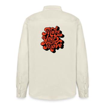 Make Your Move Retro-Skript - Relaxed Fit Unisex Organic Hemd von Stanley/Stella - Natur - Hinten - AI Model Male 178 light (178cm)