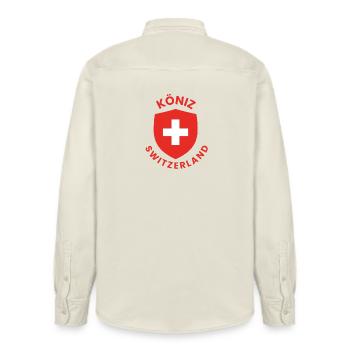 Köniz Schweiz Schildemblem - Relaxed Fit Unisex Organic Hemd von Stanley/Stella - Natur - Hinten - AI Model Male 178 light (178cm)