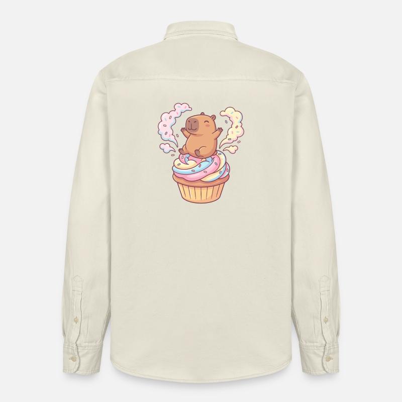 Fête cupcake capybara avec glaçage arc-en-ciel - Chemise unisexe coupe décontractée bio Stanley/Stella - écru doux