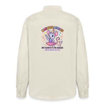 Karneval Maus Konfetti Herz Spruch Fastnacht  - Relaxed Fit Unisex Organic Hemd von Stanley/Stella - Natur - Hinten - AI Model Male 178 light (178cm)
