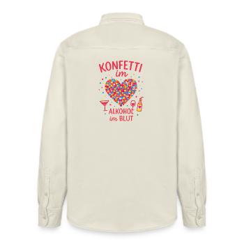 Karneval Konfetti Herz Party Spruch Fastnacht  - Relaxed Fit Unisex Organic Hemd von Stanley/Stella - Natur - Hinten - AI Model Male 178 light (178cm)