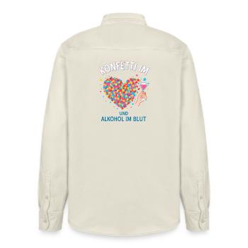 Karneval Konfetti Herz Party Spruch Fastnacht  - Relaxed Fit Unisex Organic Hemd von Stanley/Stella - Natur - Hinten - AI Model Male 178 light (178cm)
