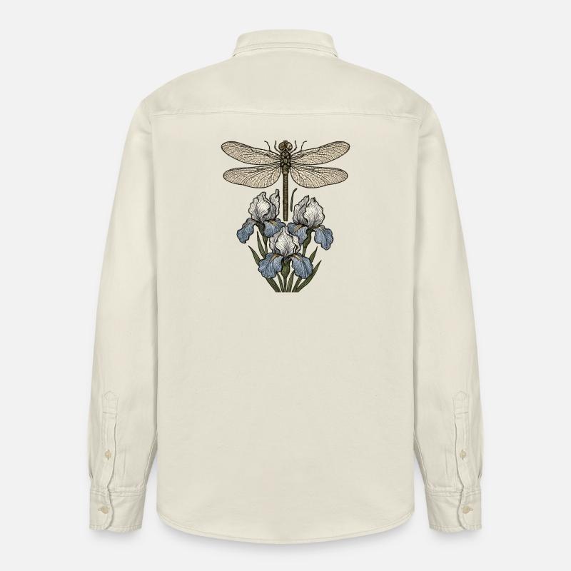 Libellule sur fleurs d’iris - Chemise unisexe coupe décontractée bio Stanley/Stella - écru doux