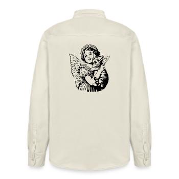 Engel mit Katze – Cherub Vintage Illustration - Relaxed Fit Unisex Organic Hemd von Stanley/Stella - Natur - Hinten - AI Model Male 178 light (178cm)