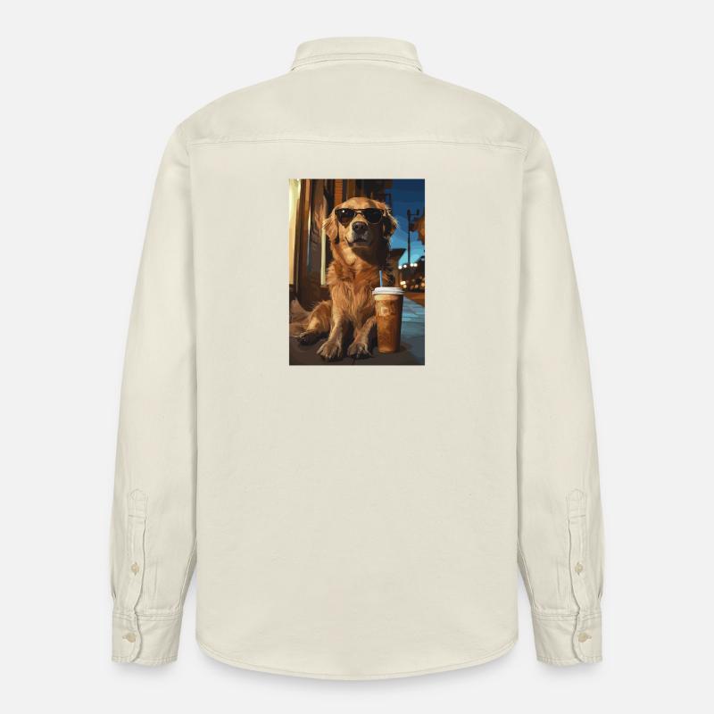 Golden Retriever avec café glacé - Chemise unisexe coupe décontractée bio Stanley/Stella - écru doux