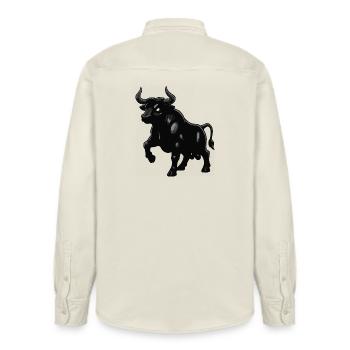 Black Bull Silhouette with Shine - Relaxed Fit Unisex Organic Shirt by Stanley/Stella - soft Ecru - Back - AI Model Male 178 light (178cm)