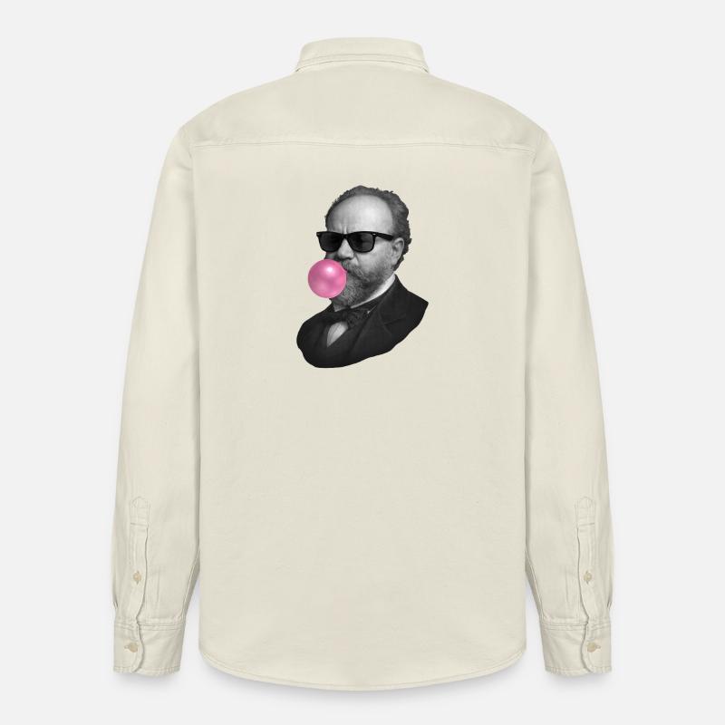 Svart och vit dandy med rosa bubbla - Unisex skjorta ledig passform ekologisk Stanley/Stella - mjukt ecru
