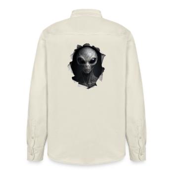 Alien Looking Out Of Shirt - Relaxed Fit Unisex Organic Hemd von Stanley/Stella - Natur - Hinten - AI Model Male 178 light (178cm)