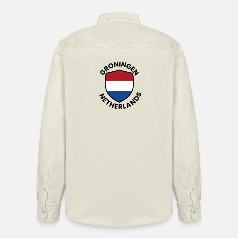 Drapeau du Bouclier de Groningue - Chemise unisexe coupe décontractée bio Stanley/Stella - écru doux