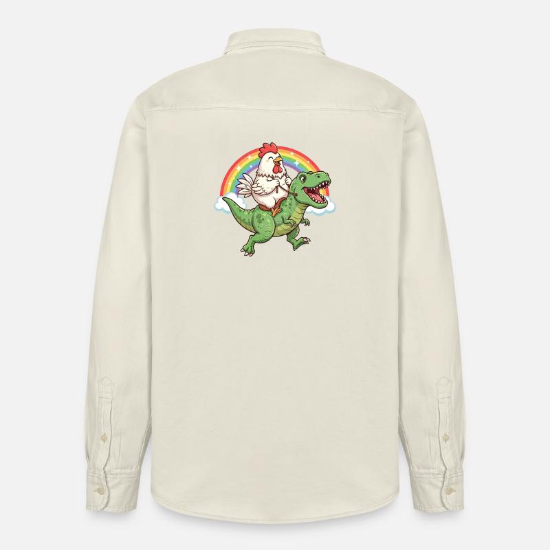 Huhn Reitender T-Rex Dinosaurier Regenbogen - Relaxed Fit Unisex Organic Hemd von Stanley/Stella - Natur