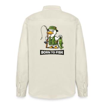 Born to Fish Duck Angler - Relaxed Fit Unisex Organic Shirt by Stanley/Stella - soft Ecru - Back - AI Model Male 178 light (178cm)