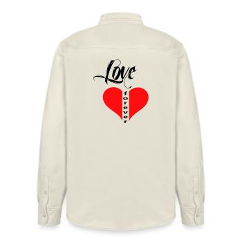 Love Heart - Relaxed Fit Unisex Organic Shirt by Stanley/Stella - soft Ecru - Back - AI Model Male 178 light (178cm)