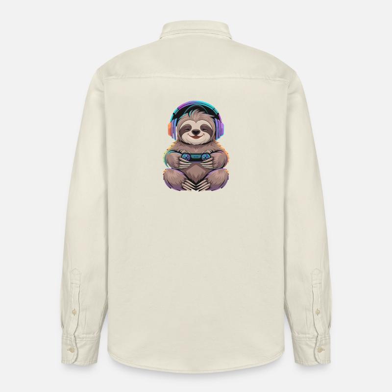  Faultier Gamer Mit Controller Und Bunter - Relaxed Fit Unisex Organic Hemd von Stanley/Stella - Natur