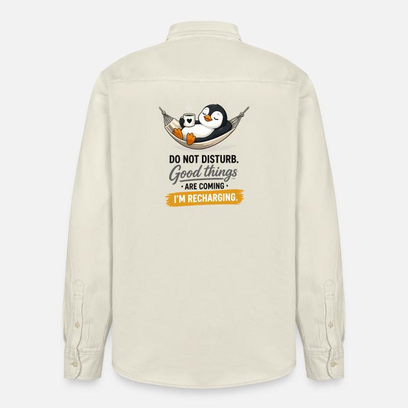 Penguin Recharging Hammock - Relaxed Fit Unisex Organic Shirt by Stanley/Stella - soft Ecru