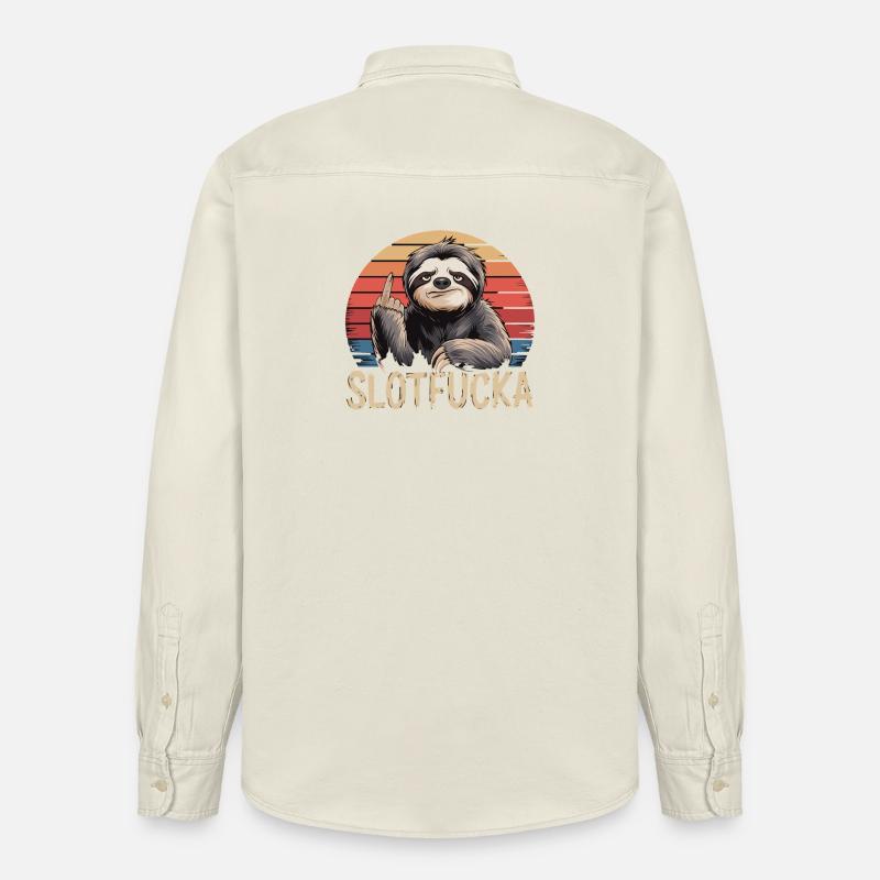  Faultier Mittelfinger Retro Humor Sarkasmus - Relaxed Fit Unisex Organic Hemd von Stanley/Stella - Natur