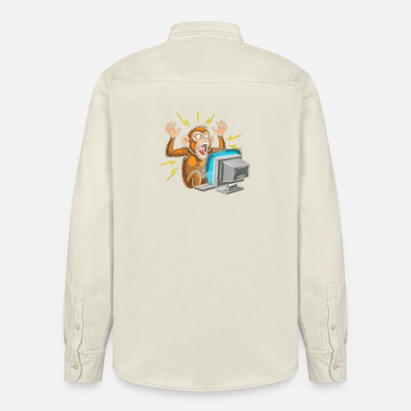 Monkey Computer Outbreak - Relaxed Fit Unisex Organic Shirt by Stanley/Stella - soft Ecru