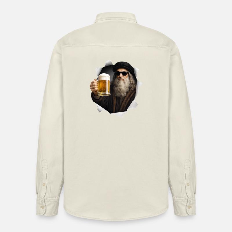 Leonardo Da Vinci con birra e occhiali da sole - Camicia unisex vestibilità rilassata bio di Stanley/Stella - ecru morbido