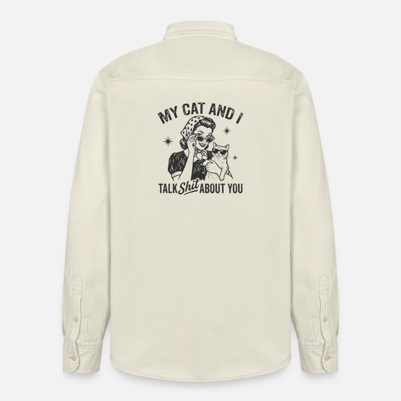 Katzengespräch im Retrostil Lästern Geschenk - Relaxed Fit Unisex Organic Hemd von Stanley/Stella - Natur