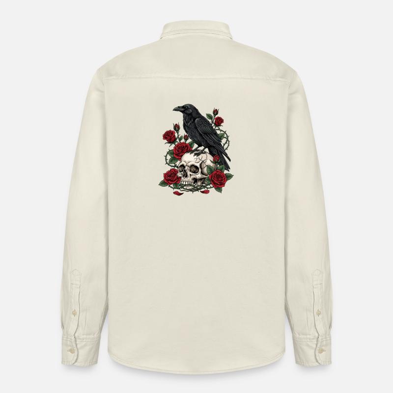 Corbeau de minuit sur des roses de crâne - Chemise unisexe coupe décontractée bio Stanley/Stella - écru doux