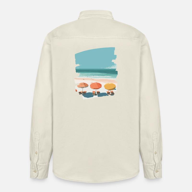 Plage colorée avec parasols - Chemise unisexe coupe décontractée bio Stanley/Stella - écru doux