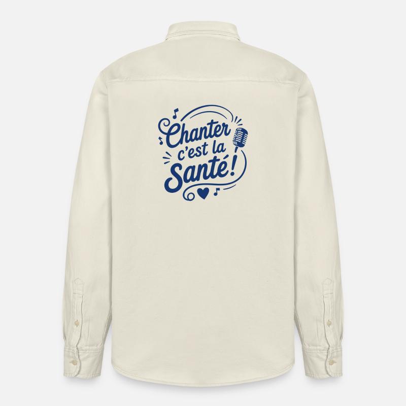 Chanter c’est la Santé Microphone - Chemise unisexe coupe décontractée bio Stanley/Stella - écru doux