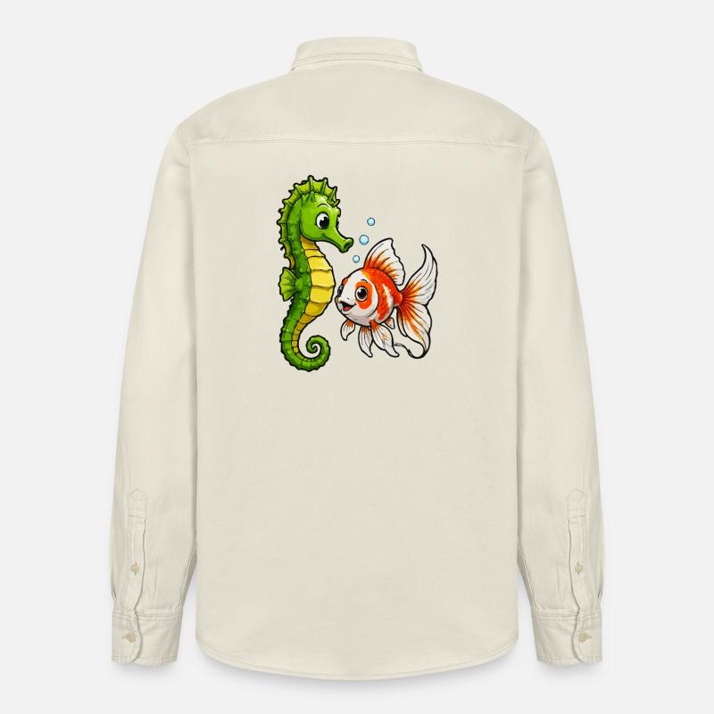 Poisson rouge hippocampe des Amis sous-marins - Chemise unisexe coupe décontractée bio Stanley/Stella - écru doux