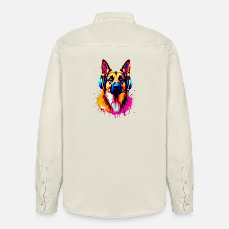 Deutscher Schäferhund mit Kopfhörer - Relaxed Fit Unisex Organic Hemd von Stanley/Stella - Natur