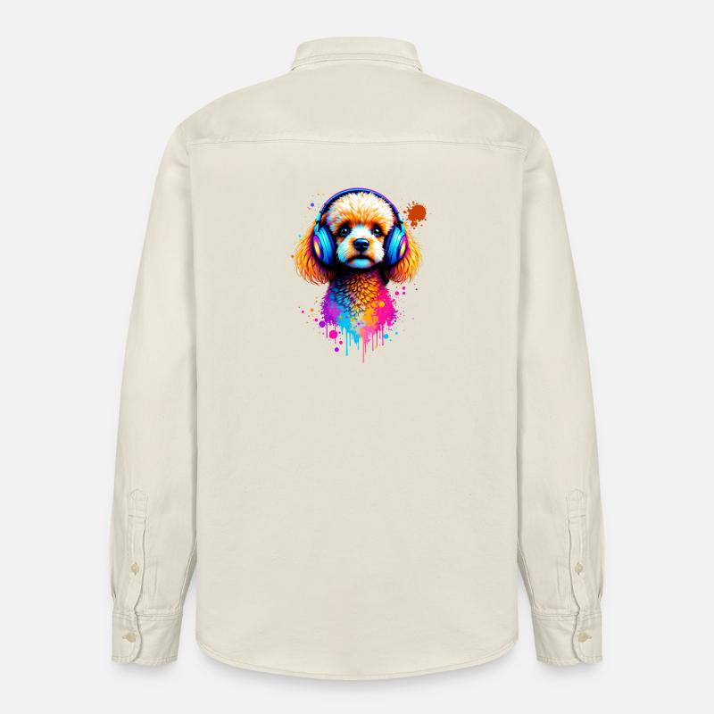 Pudel Hund mit Kopfhörern - Relaxed Fit Unisex Organic Hemd von Stanley/Stella - Natur