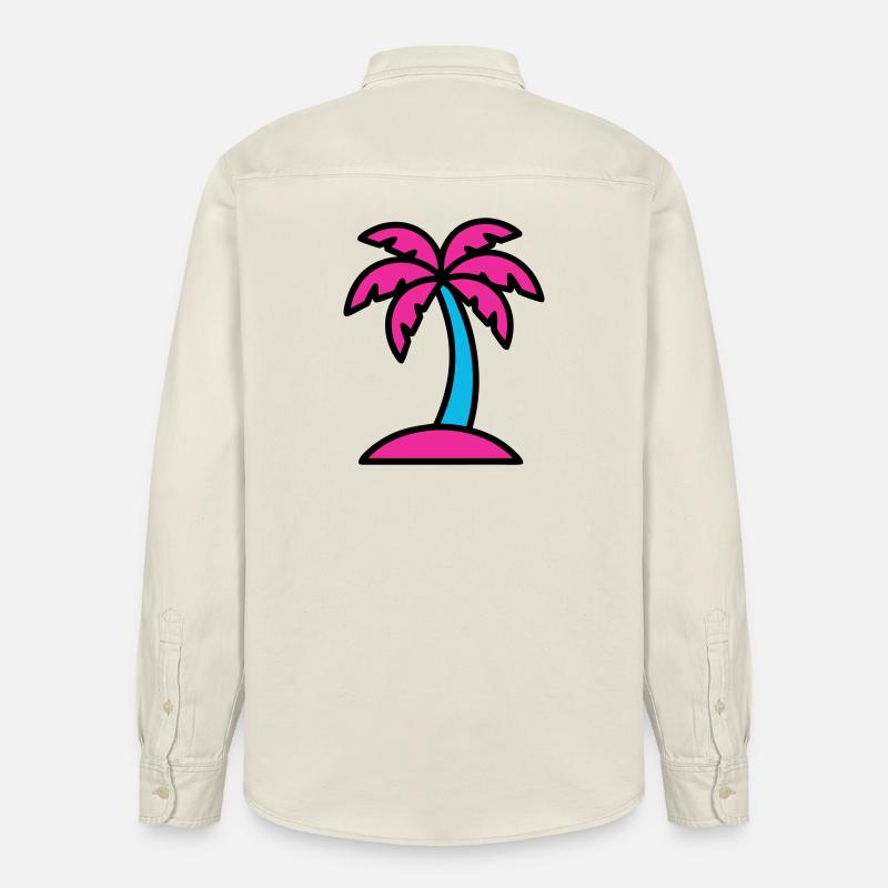 Neon Palm Tree 90s Vaporwave - Relaxed Fit Unisex Organic Shirt by Stanley/Stella - soft Ecru