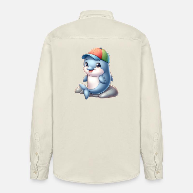 Fröhlicher Delfin mit Regenbogenkappe - Relaxed Fit Unisex Organic Hemd von Stanley/Stella - Natur