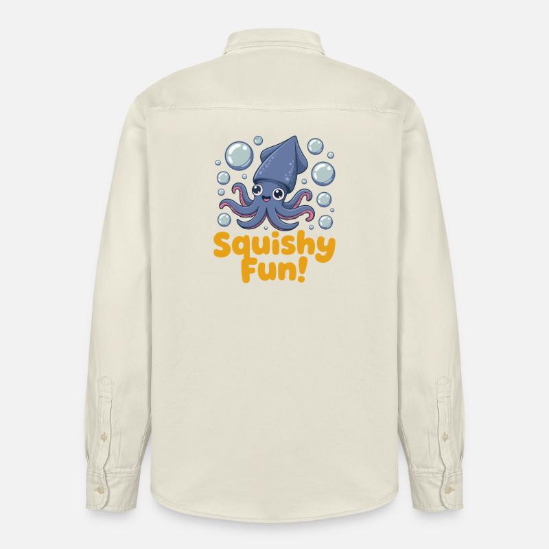 Illustration de calmar Squishy Fun - Chemise unisexe coupe décontractée bio Stanley/Stella - écru doux