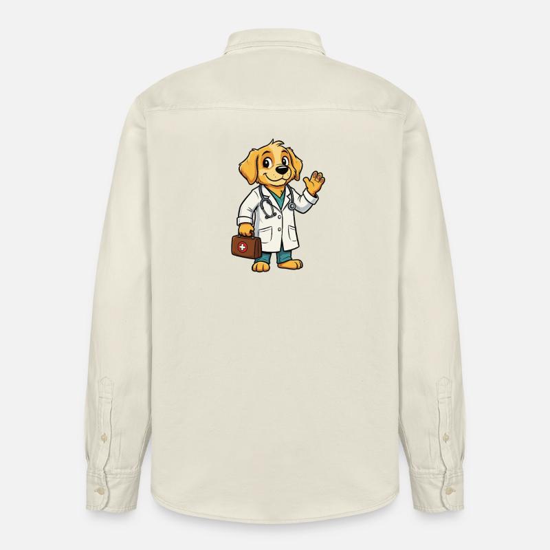 Dessin animé de chien vétérinaire - Chemise unisexe coupe décontractée bio Stanley/Stella - écru doux