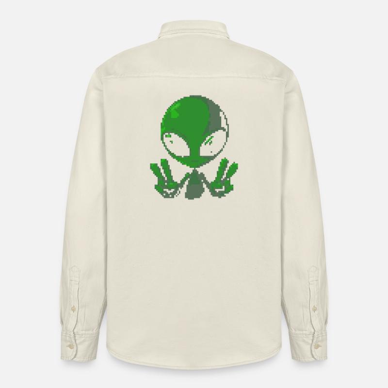 Pixel grünes Alien-Friedenszeichen - Relaxed Fit Unisex Organic Hemd von Stanley/Stella - Natur