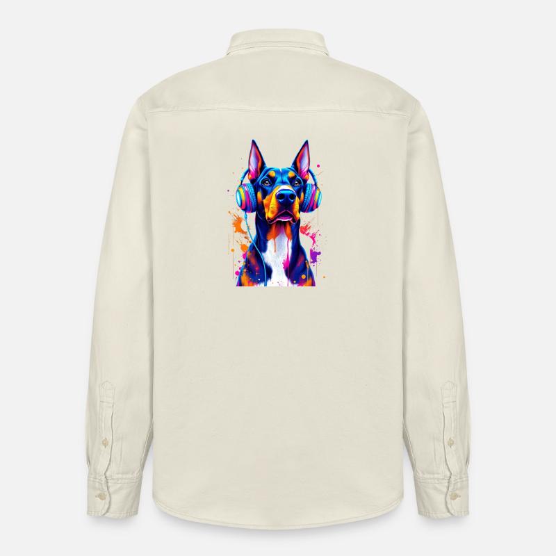 Doberman avec casque - Chemise unisexe coupe décontractée bio Stanley/Stella - écru doux