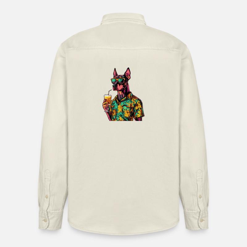 Dobermann Hund Comic Sommer - Relaxed Fit Unisex Organic Hemd von Stanley/Stella - Natur