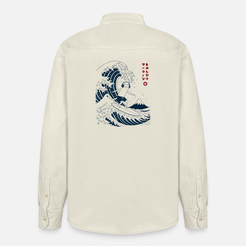 Chat Surf et Chill - Chemise unisexe coupe décontractée bio Stanley/Stella - écru doux