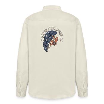 Climbing Sports Meditation Men - Relaxed Fit Unisex Organic Hemd von Stanley/Stella - Natur - Hinten - AI Model Male 178 light (178cm)